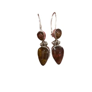 Sterling Silver 925 Baltic Amber Drop Dangle Earrings Teardrop Cabochon Artisan - Picture 1 of 6