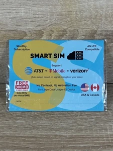 SIMGR 4G LTE Prepaid SIM Card Kit for AT&T/T-Mobile/Verizon 300MB - Picture 1 of 1