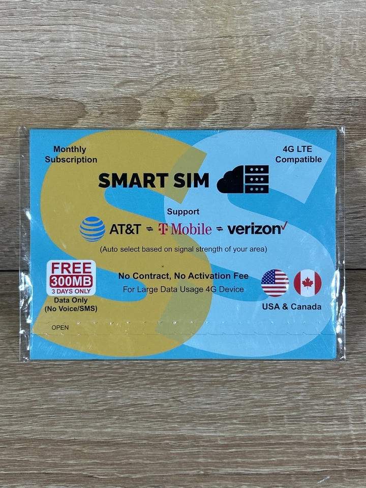 SIMGR 4G LTE Prepaid SIM Card Kit for AT&T/T-Mobile/Verizon 300MB - Image 1 of 1