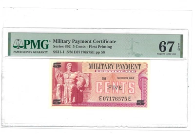 USA 692 SERIES 5 CENTS 1970 MPC MILITARY PAYMENT CERTIFICATE PMG 67 EPQ - Image 1 of 2