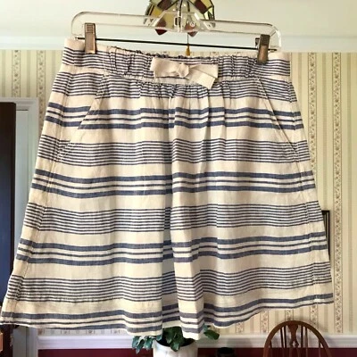 NUEVO J Crew Falda Corta Lino Azul Blanco Rayas Cordón Cintura Forrada Talla 4 Foto 1 de 4