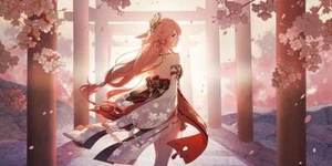 Anime yae miko cherry tree gem earrings gohei japanese Stitched Gaming Mat Desk - Picture 1 of 1