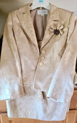 复古 20 世纪 80 年代浅金色 patten Liz Claiborne 裙套装 尺寸 6P — 第 1/4 张图片