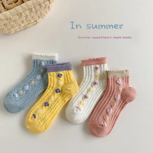 4 Pair Girl Kids Baby Toddler Children Cotton Thin Flower Garden Mid-Calf Socks - Picture 1 of 8