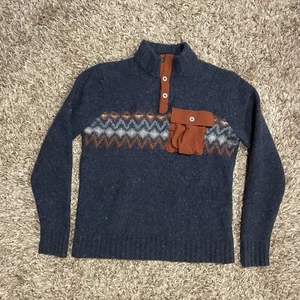 Smartwool Heavy Henley Long Sleeve Wool Sweater Sweatshirt Mens Sz M Blue Brown - Picture 1 of 11