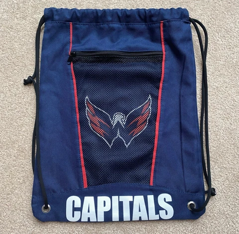 Washington Capitals NHL Hockey Nylon Drawstring Backpack Gym Bag Navy Blue Caps Cover