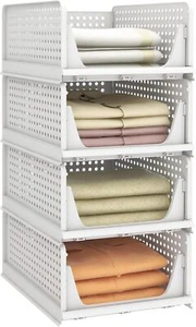 Stackable Plastic Storage Baskets, Foldable Closet Organizers and Storage Bins - Picture 1 of 5