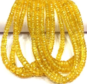 Yellow Sapphire Faceted Rondelles Gemstone Beads For Jewelry, Size 5-6mm 16 Inch - Picture 1 of 4
