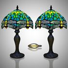 Pair of Tiffany Style Table Lamps Multicolour Art 10 Inch Shade Stained Glass UK