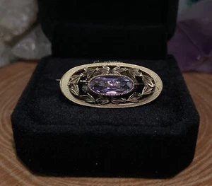 Broche prendedor antiguo victoriano de oro amarillo de 10 quilates y amatista ovalada 2,5 g (Ster11117) - Imagen 1 de 21