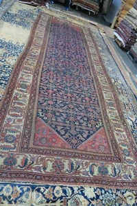 ANTIQUE HAND KNOTTED WOOL BLUE KURDISH AREA RUG GALLERY RUNNER 5'6 x14'6 - Picture 1 of 9