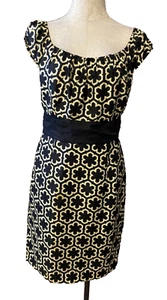 Anthropologie MILLY NY Dress 6 Silk Black Gold Yellow Cream Off Shoulder - Picture 1 of 6