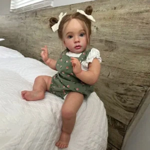 Bambola neonato 24" rifinita vinile bambina capelli radicati fatta a mano corpo stoffa - Foto 1 di 5