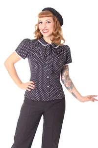 SugarShock Syril Rockabilly 50s Retro Polka Dots Bubic Collar Sleigh Blouse - Picture 1 of 6