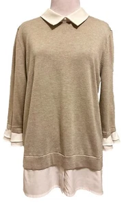 Karl Lagerfeld Paris Strick Top beige Pullover Lagenlook mit Schein weiß Bluse Gr. M - Bild 1 von 7