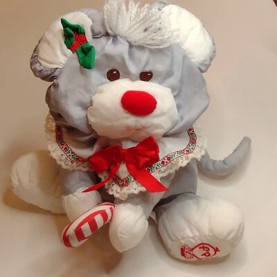 1987 Fisher Price Puffalump Gray Mouse Christmas Candy Cane Plush Stuffed READ - Image 1 of 4