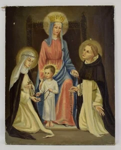 Hacia 1900, cuadro antiguo, Nuestra Señora del Rosario con el Niño Jesús, óleo - Imagen 1 de 12