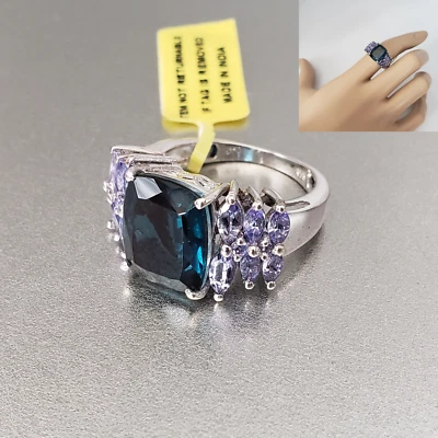 Anillo de plata esterlina con recubrimiento de platino de tanzanita de cuarzo junto al mar talla 7 TGW 7,41 quilates Foto 1 de 4