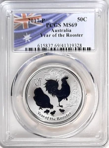 2017-P Australia Year of the Rooster 50C-1/2oz 99.99% Silver Coin PCGS MS 69 - Picture 1 of 4