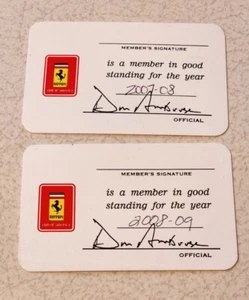 Par de tarjetas vintage de miembro del Ferrari Club of America 2007-2009 - Imagen 1 de 4
