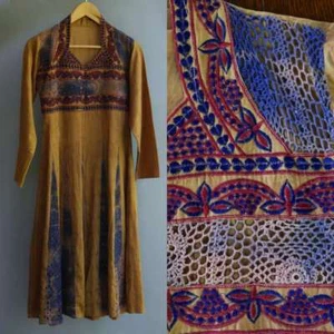 VTG 60s 70s Dress Ethnic Tribal India Embroidered Crochet Hippie Festival XS XXS - Picture 1 of 10
