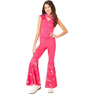 Girls Barbie Movie Pink Western Cowgirl Jumpsuit Bandana Child Halloween Costume - Picture 1 of 3