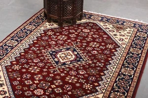 Red Parisian Traditional Wool Area Rugs Hand Knotted Living Room Carpets 5x8 Ft - Picture 1 of 7