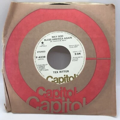 TEX RITTER {Country 45} MAY GOD BLESS AMERICA AGAIN (stereo/mono) ~ PROMO - Image 1 of 2