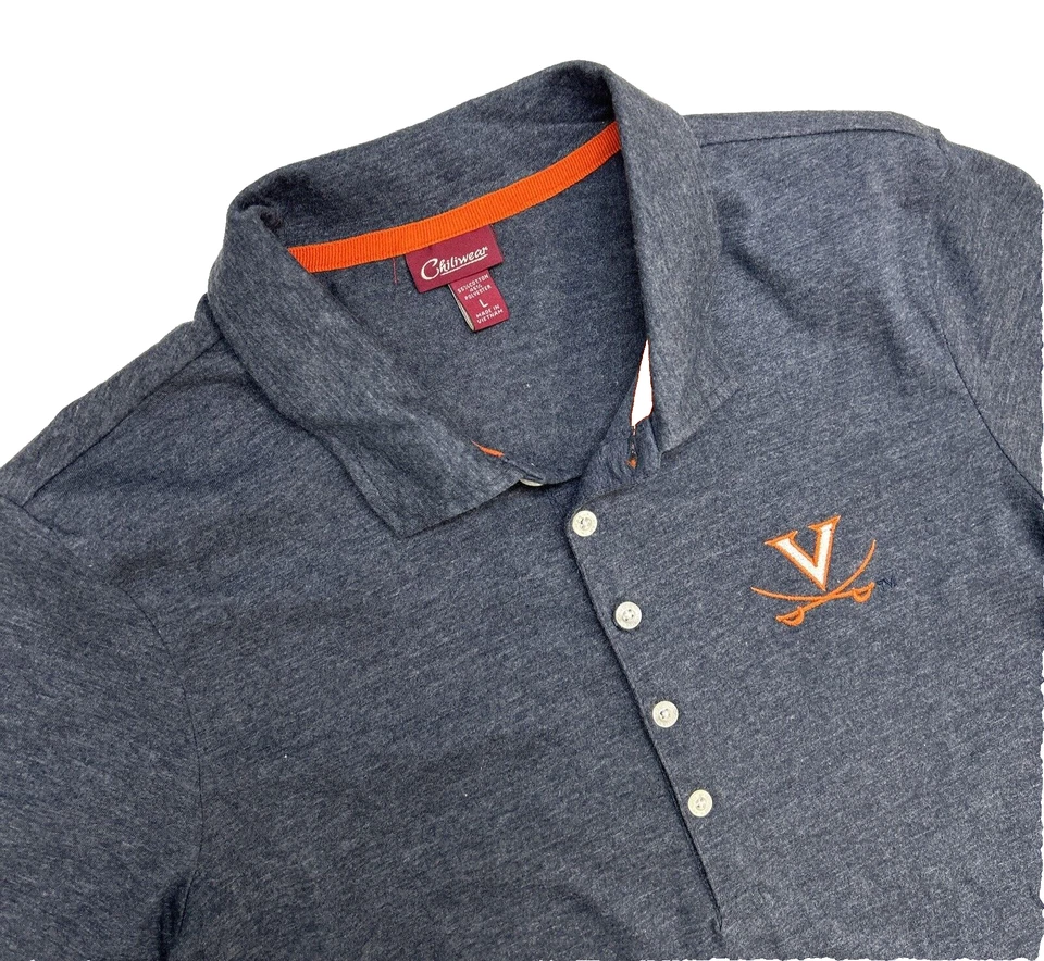 Virginia Cavaliers Chiliwear Shirt Short Sleeve Cotton Blend Polo Woman’s L Gray - Image 1 of 4