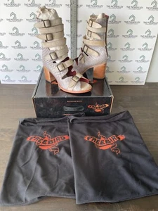 Freebird by Steven Bond Taupe Croc Leather Sandals Size 11 Strappy Heeled Zip - Picture 1 of 10