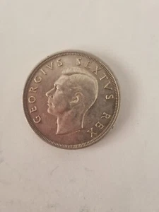 1949 SOUTH AFRICA George VISPRINGBOK Deer Silver 5 Shillings Large Coin - Picture 1 of 2