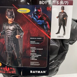 The BATMAN 3 PC Dress Up Costume Muscle Chest Jumpsuit, Halloween Mask Sz S 6/7 - Picture 1 of 5