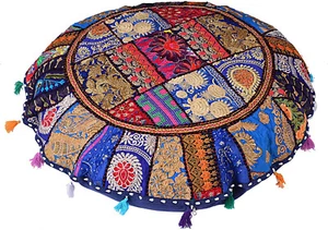 Indian Cotton 32" Large Round Floor Cushion Pillow Cover Pouf Meditation Cover - Picture 1 of 8