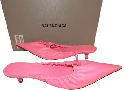 Balenciaga Knife Leather Mules Sandals Bow Shoes Pink 40 Pointy Toe Kitten Heel - Image 1 of 4