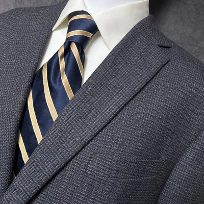 Joseph Feiss Gold Sport Coat 46R Executive Blue Gray Check Wool Blazer Jacket 48 - Image 1 of 4