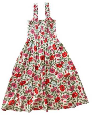 Kate Spade abito midi floreale donna piccolo smocked svasato linea A giardino papavero