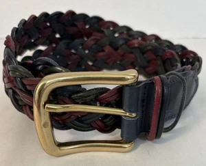 VTG Lands' End Tricolor Leather Belt Braided Woven Brass Buckle Sz Small - Picture 1 of 9