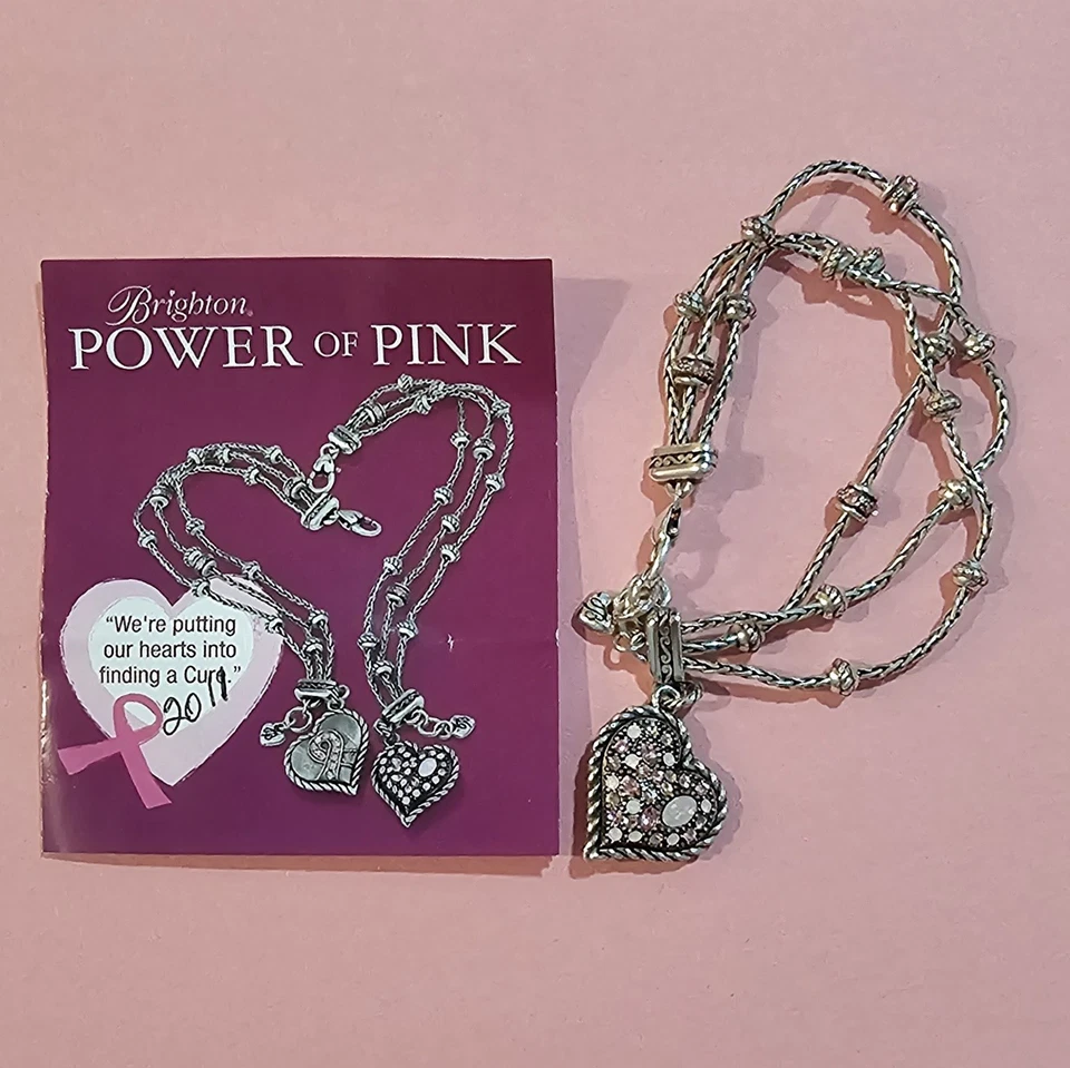 ✅ Pulsera Corazón Brighton Colgante Dije Cadena Joyería Ajustable Tono Plata Foto 1 de 4