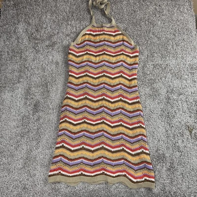 Womens Dress S/M Chevron Knit Halter Crochet Retro Boho Festival Summer Y2K - Image 1 of 4