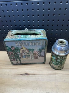 Vintage 1956 Robin Hood Metal Lunchbox and Thermos NO CAP - Picture 1 of 13