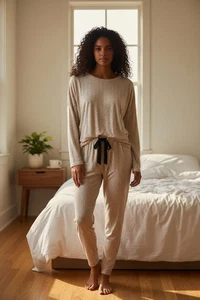 Eberjey Small Gisele Slouchy Pajama Set Polka Dot Beige & BLACK NWOT - Picture 1 of 11