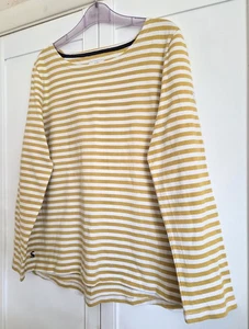 JOULES~FAB MUSTARD YELLOW IVORY STRIPED 100% COTTON JERSEY TUNIC TOP~SIZE 16~VGC - Picture 1 of 7