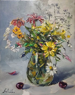 Pintura al óleo original 11"x14" Bodegón, flores amarillas, ramo, impresionismo Foto 1 de 4