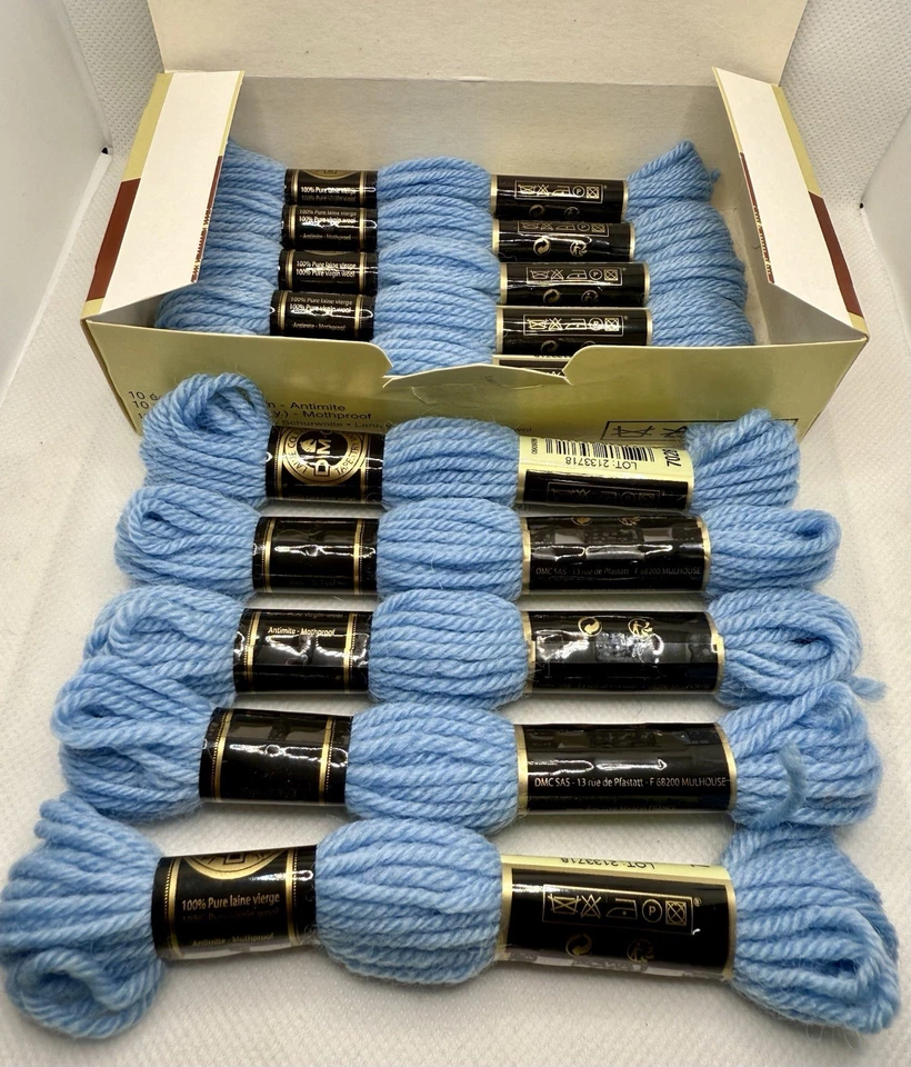 DMC Laine Colbert Yarn Blue Tapestry Wool Needlepoint Pullskein Lot Of 10 In Box - Image 1 of 4