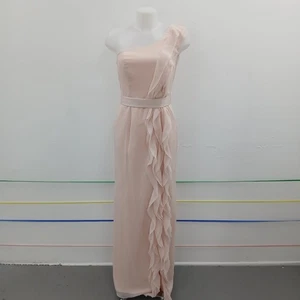 Vera Wang One Shoulder Ruffle Bridesmaid Dress UK 8 US 4 Pink Maxi RMF-FPL16 - Picture 1 of 13