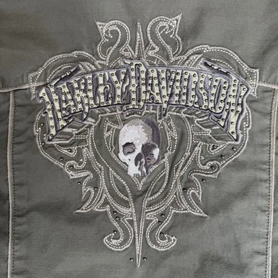 Chaqueta Harley Davidson Mujer Pequeña Cremallera Bordada Lona Verde Ejército HD71113 Foto 1 de 4