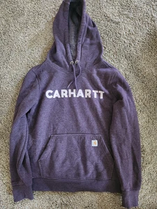 Carhartt Hoodie Women's M Plum Fleece Relaxed Fit Hooded Sweatshirt SPELLOUT - Picture 1 of 4