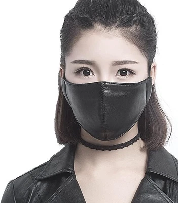 Face Mask PUNK Mouth Half PU Leather for Adult-Washable Breathable Black  - Image 1 of 4
