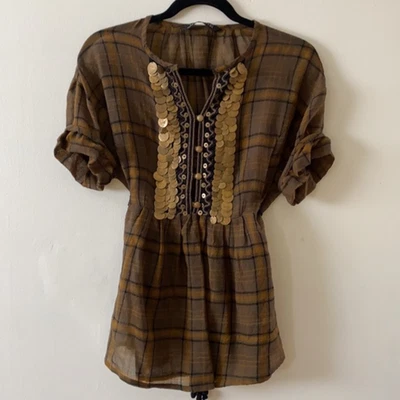 Top a cuadros de lana para mujer Zara con adornos para monedas y lazo pequeño Foto 1 de 4