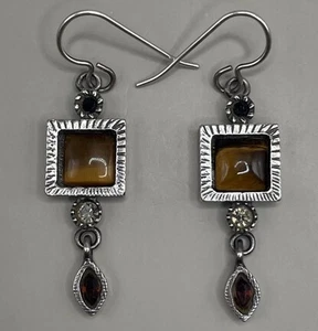 Patricia Locke Womens Earrings Pierced Silver Plate Swarovski Crystal Tigers Eye - Picture 1 of 8